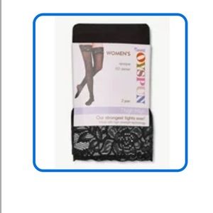 Joyspun Women's Lace with P2 black dots and Back Seam Thigh Highs, 2-Pack,